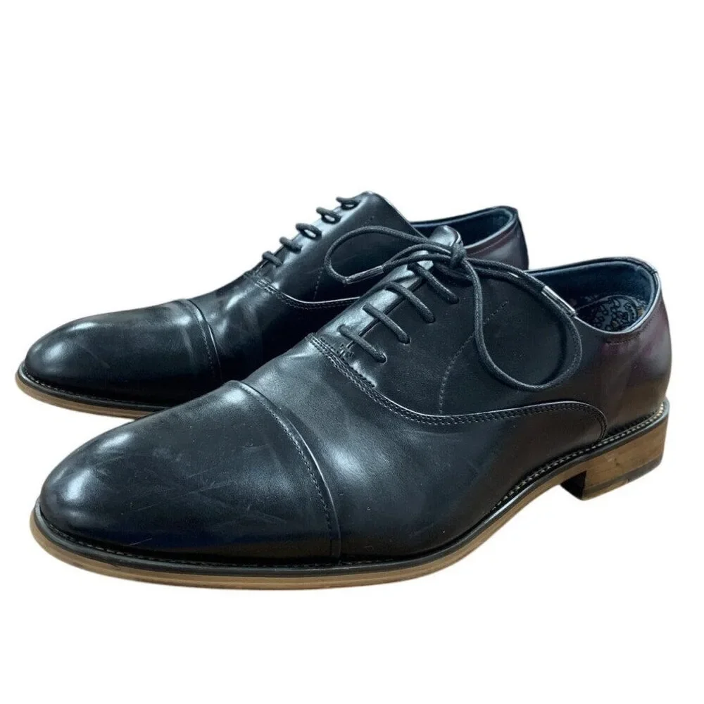 Bruno Marc Mens 10.5W Wide Black Faux Leather Lace Up Oxford Formal Shoes